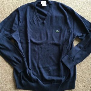 Men's Lacoste Navy Blue V-Neck Sweater Size 6 Nice